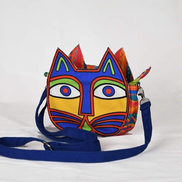Cat-On-the-Bag A-Mews-Ing Kitty Face Fun Colorful Crossbody Bag | One Pocket Sli - Picture 3 of 7